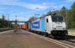 Railpool 186 182-2 für Metrans mit Containerzug in Fahrtrichtung Norden. Aufgenommen am 17.04.2014 in Eichenberg.