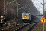 186 310-9 der Euro Cargo Rail kommt mit viel Sand die Kohlscheider-Rampe hoch aus Richtung Neuss,Herzogenrath mit einem Schrottzug aus Köln-Kalk(D) nach Genk-Goederen(B) und fährt durch