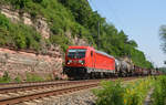 187 161 führte am 22.06.19 einen gemischten Güterzug durch Kahla Richtung Saalfeld(S).