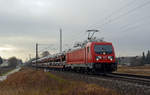 Am 03.12.19 schleppte 187 109 einen Autologistik-Zug durch Jeßnitz Richtung Dessau.