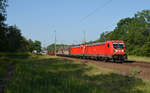 187 123 führte am 13.06.20 einen gemischten Güterzug durch Burgkemnitz Richtung Wittenberg.
