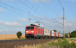 189 014 schleppte am Morgen des 27.06.18 einen Containerzug durch Niederndodeleben Richtung Magdeburg.