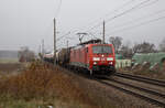 DB Cargo 189 063 zog am 23.11.2022 einen recht kurzen Kesselzug von Stendell nach Seddin. Aufgenommen in Herzsprung.