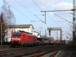 189 003 - ohne Logo - mit einem Gterzug bei Durchfahrt durch Winsen an der Luhe in Richtung Hamburg, 04.03.2009
