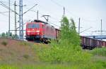 189 049 , warten auf Ausfahrt mit leeren Eas am 09.06.09 Stralsund/Rgendamm