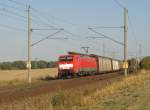 189 037-5 mit einem Zug Schiebewandwaggons zwischen Magdeburg und Niederndodeleben. Die Fahrt ging in Richtung Braunschweig. Fotografiert am 26.09.2009. 