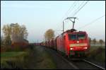 189 022-7 durchfhrt mit FE 45504 von Rostock-Seehafen nach Malm Godsbangard am Morgen des 23.10.2008 Kummerow.