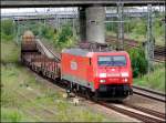 Lok 189 091-2 von Railion, fhrt mit seinem Gterzug, in den Hbf Stralsund ein.   (am 31.05.06) 