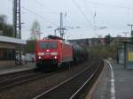 189 021 durchfhrt am 19. April 2013 mit einem kesselzug den Bahnhof Hafurt Richtung Bamberg.