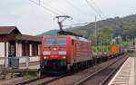 189 015 bespannte am 05.07.13 einen Conatinerzug von Decin kommend Richtung Dresden. Fotografiert in Knigstein.