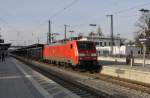 189 063-1 der DB ist am 12.1.2014 mit einem Stahlzug von AICHER CARGO der Stahlwerke Lech durch Rosenheim Richtung Salzburg unterwegs. Die Wagen gehören der VTG Hamburg.
