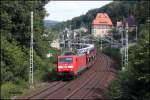 DB 189019 war am 24.09.2015 um 13.58 Uhr mit einem Skoda Autotransportzug bei Königstein auf der Elbtalbahn in Richtung Dresden unterwegs.