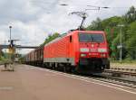 189 008-6 mit gemischtem Güterzug in Fahrtrichtung Norden. Aufgenommen am 28.06.2014 in Eichenberg.
