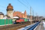 189 011-0 DB Cargo mit einem Containerzug in Rathenow und fuhr weiter in Richtung Stendal. 17.01.2016