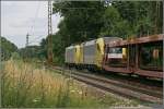 Nachschuss auf die E189 915RT und der ES64U2, die gemeinsam einen leeren Autozug vom Brenner nach Mnchen bringen. (29.06.07)
