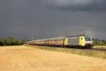 Am 13.August 2013 flchtete Dispo 189 924 mit einem Altmann-Zug bei Elze(Han) vor einem Unwetter in Richtung Sden.