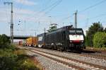 Als Ersatz für eine ausgefallene BLS 186er fuhr am 14.06.2014 ERS Railways/Frightliner ES 64 F4-201 mit einem Containerzug durch Müllheim (Baden) in Richtung Schweiz.