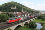 193 313 mit einem  KLV  am 23. Juli 2021 bei Gemünden am Main.