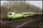 FLX 1803 mit Railpool Lok 193813-3 ist hier am Ortsrand von Hasbergen am 28.2.2019 um 10.59 Uhr unterwegs nach Köln.