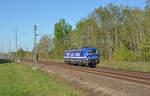 193 791 der RTB Cargo rollte am 22.04.19 Lz auf dem Gegengleis durch Muldenstein Richtung Bitterfeld. 