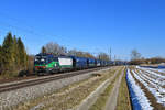 193 280 mit einem Getreidezug am 25.02.2018 bei Langenisarhofen.