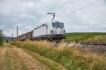 193 247 ist mit einen Holzzug bei Dörfle in Richtung Süden unterwegs,gesehen am 11.07.2018.