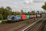 193 853  BoxXpress  mit Containerzug in Hamburg Hausbruch, am 20.09.2018.