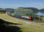 Die 193 468 mit einem KLV-Zug am 01.06.2019 unterwegs bei Immensee.