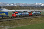 SBB CARGO INTERNATIONAL mit den roten Vectron 193 467 und 193 463 bei Herzogenbuchsee am 24.