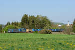 193 817 Railpool/retrack mit einem LKW-Walter KLV-Zug bei Seubersdorf Richtung Nürnberg, 23.04.2020