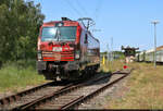  OFFROT  könnte man zu 193 555-0 auch sagen, präsentierte sie sich doch beim Orientrot-Treffen im Bahnbetriebswerk Lutherstadt Wittenberg. Jeder, der sich neben den vielen alten E- und Dieselloks für moderne Drehstromtechnik interessierte, konnte sich die Siemens Vectron innen wie außen genauer anschauen und eine Runde übers Gelände mit ihr drehen.

🧰 Alpha Trains Luxembourg S.à r.l., vermietet an die TX Logistik AG (TXL)
🕓 27.5.2023 | 11:51 Uhr