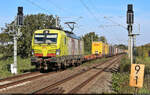 KLV-Zug mit 193 550-1  Zwei Pole mit enormer Zugkraft  (Siemens Vectron) fährt am km 9,1 bei Schkopau Richtung Merseburg Hbf.