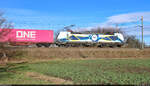 193 848-9 (Siemens Vectron) zieht bunte Kisten östlich von Zöberitz Richtung Köthen.