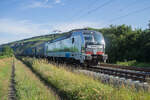 193 106-2 zu sehen mit einem Aufliegerzug am 17.07.2024 bei Thüngersheim.