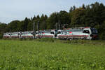 193 546, 457, 455, 451, 454 in dieser Reihenfolge der SBB Cargo kamen aus Augsburg und fuhren dann weiter Richtung Rosenheim, keine Ahnung warum, die Schweiz liegt doch ganz woanders. Höchste Freude am 23.9.24 in Zorneding für diese farblich schöne Überraschung.