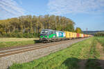 193 251-8 mit einem Containerzug in Richtung Süden bei Retzbach-Z.am 16.10.2024 unterwegs.