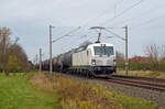 Mit einem Kesselwagenzug am Haken rollte am 24.11.24 193 447 der ELL durch Greppin Richtung Bitterfeld.