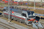 Siemens Vectron 193 451-2 steht am 13.01.2025 auf einem Abstellgleis beim Güterbahnhof Muttenz. Aufnahme von der Strasse aus.