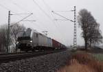 Am 21.01.14 fuhr eine Vectron mit einem Container durch das Vogtland. Hier zusehen in an der Schöpsdrehe bei Plauen/V.