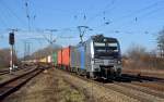 193 804 erschien überraschend am 22.02.14 mit ihrem Conatinerzug von Hamburg nach Hof in Leipzig-Thekla und fuhr Richtung Engelsdorf.