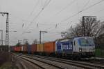 boxXpress.de 193 881 am 10.2.14 mit einem Containerzug am Abzw.Lotharstraße in Duisburg-Neudorf.