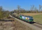 193 203 mit einem leeren Autozug am 18.03.2015 bei Langenisarhofen.