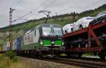 193 218 von Ell ist mit einen Containerzug in Richtung Süden bei Thüngersheim am 08.09.15 unterwegs.