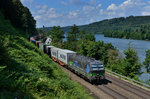 193 213 mit einem Containerzug am 01.08.2016 bei Seestetten.