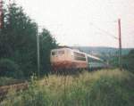 Die 103 132 hat am 27.5.2000 die Ehre, den EC 11  Mimara  auf seiner letzten groen Fahrt Berlin-Zagreb zu ziehen, aufgenommen in Jena