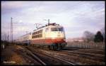 103139 mit EC Mont Blanc nach Basel am 4.3.1989 um 17.18 Uhr bei Müllheim in Baden.