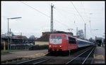 103186 hält mit dem Interregio aus Fredericia nach Bad Harzburg am 22.03.1998 um 12.15 Uhr im Hundertwasser Bahnhof Uelzen!