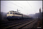 110480 erreicht hier am 23.11.1991 um 10.48 Uhr mit dem D 1035 nach Stralsund den Ortsrand von Hasbergen.