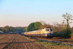 110 383 der Centralbahn mit dem FEK Rheingold auf dem Weg von Köln an die Nordsee, hier in den ersten Sonnenstrahlen des 20.4.19 in der Nähe von Herten.