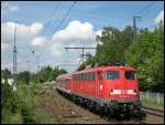 110 450-4 zog am Nachmittag des 16.05.2008 eine RegionalBahn von Donauwrth nach Aalen.